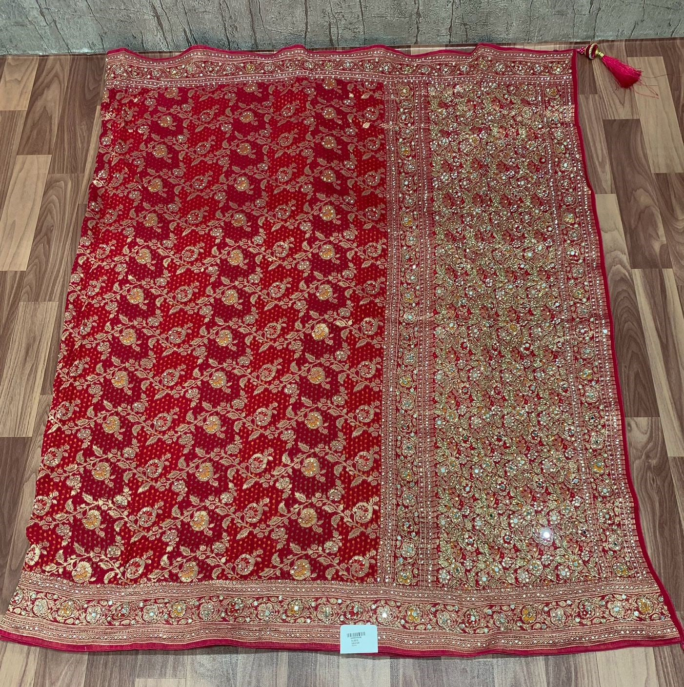 Georgette Khadi Handwork Saree – Rich Red with Heavy Handcrafted Pallu