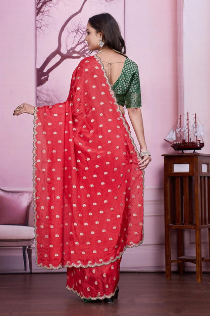 ❤️ Troika Fashion – Red HO Silk MX Handwork Saree