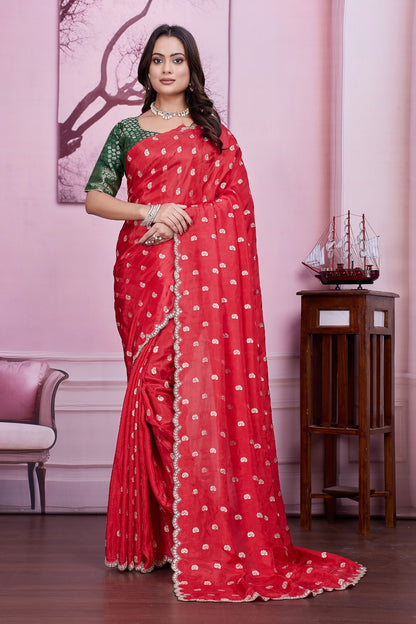 ❤️ Troika Fashion – Red HO Silk MX Handwork Saree