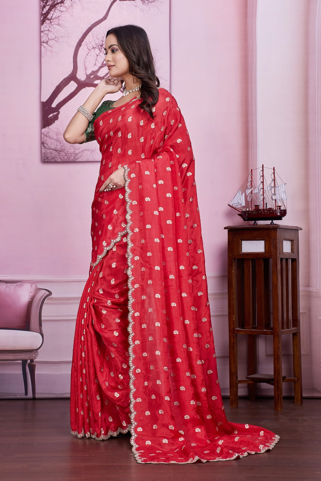 ❤️ Troika Fashion – Red HO Silk MX Handwork Saree