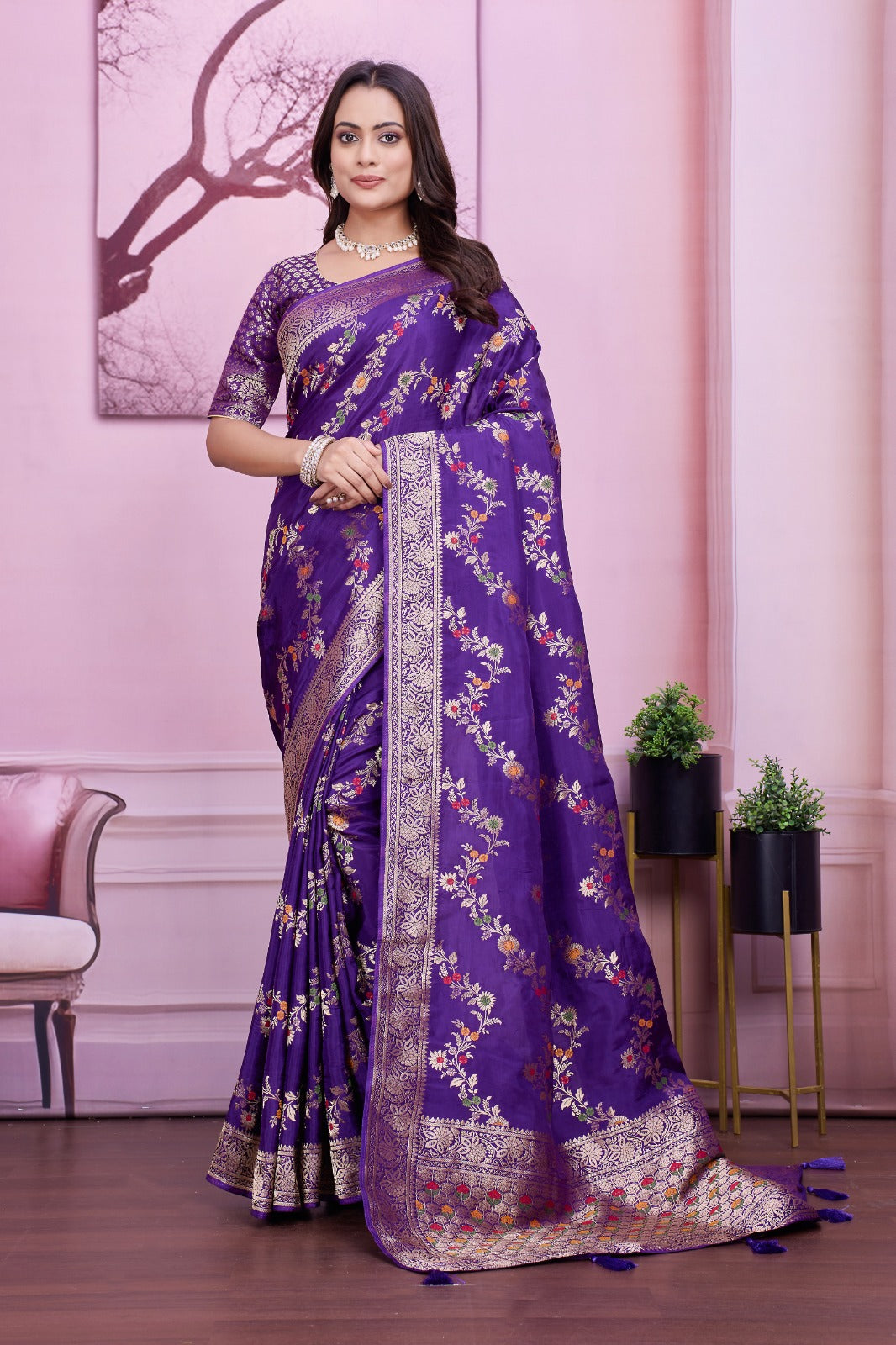 💜 Troika Fashion – Royal Purple HO Silk Meena Saree