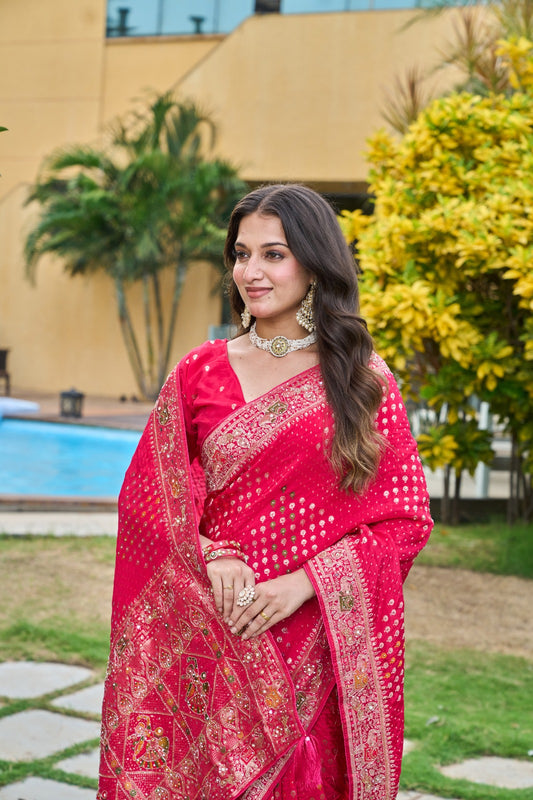 Troika Fashion – HO Silk Beads & Zircon Zardozi Handwork Saree