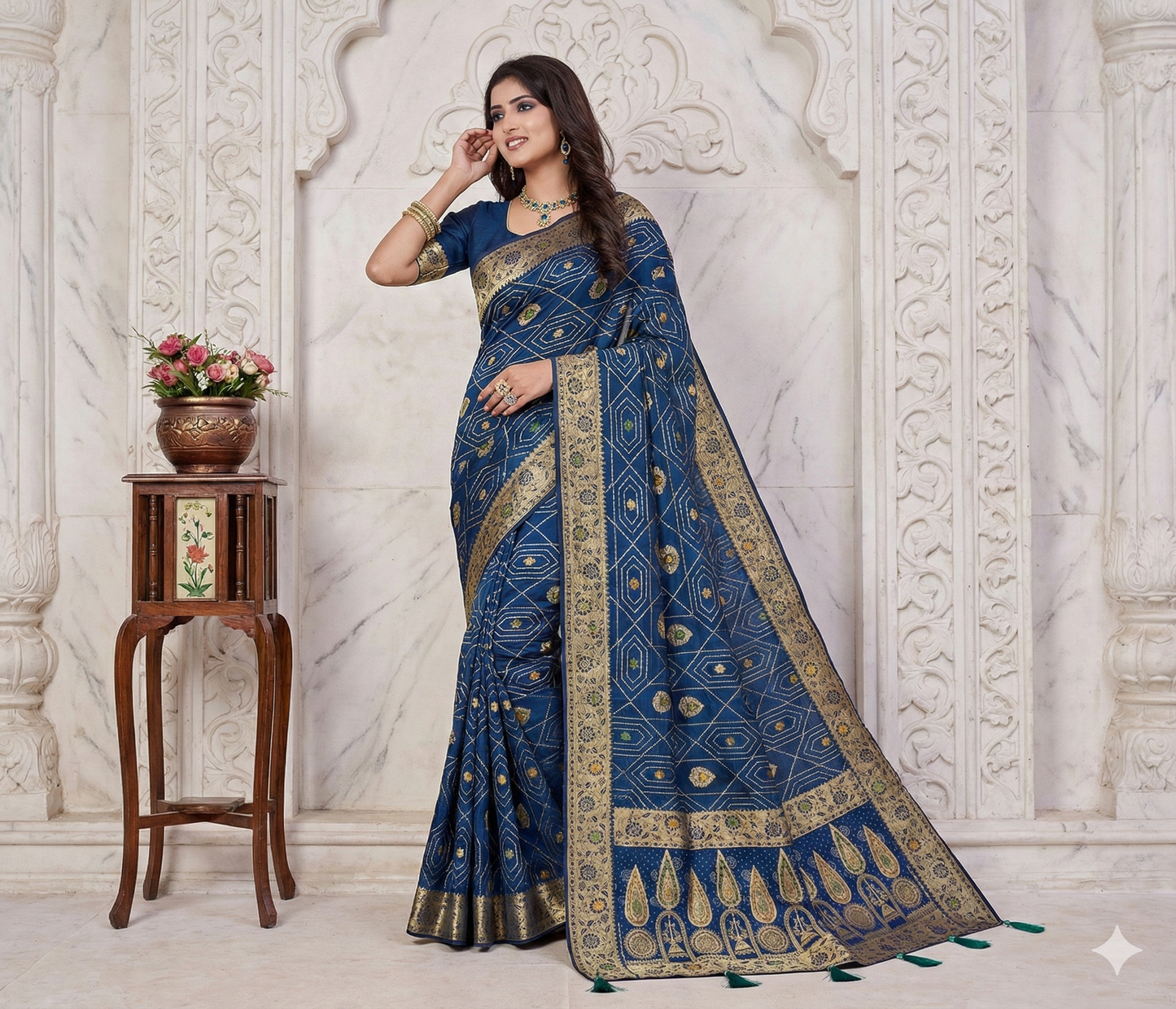 ❤️ Troika Fashion - HO Silk Paithani Border Meena Bandhej Saree with Intricate Zari Weaving Saree