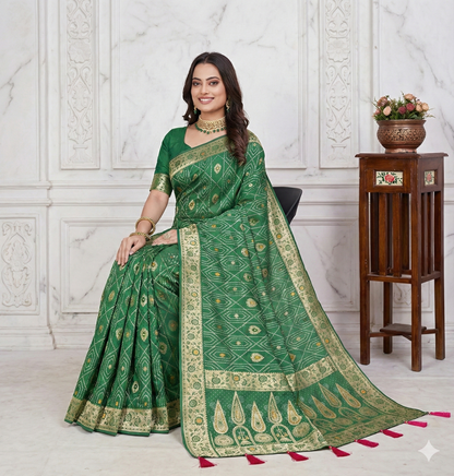 ❤️ Troika Fashion - HO Silk Paithani Border Meena Bandhej Saree with Intricate Zari Weaving Saree