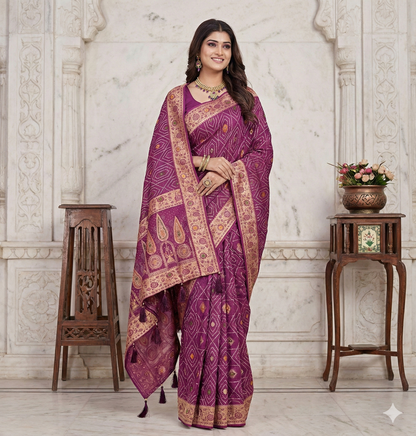 ❤️ Troika Fashion - HO Silk Paithani Border Meena Bandhej Saree with Intricate Zari Weaving Saree