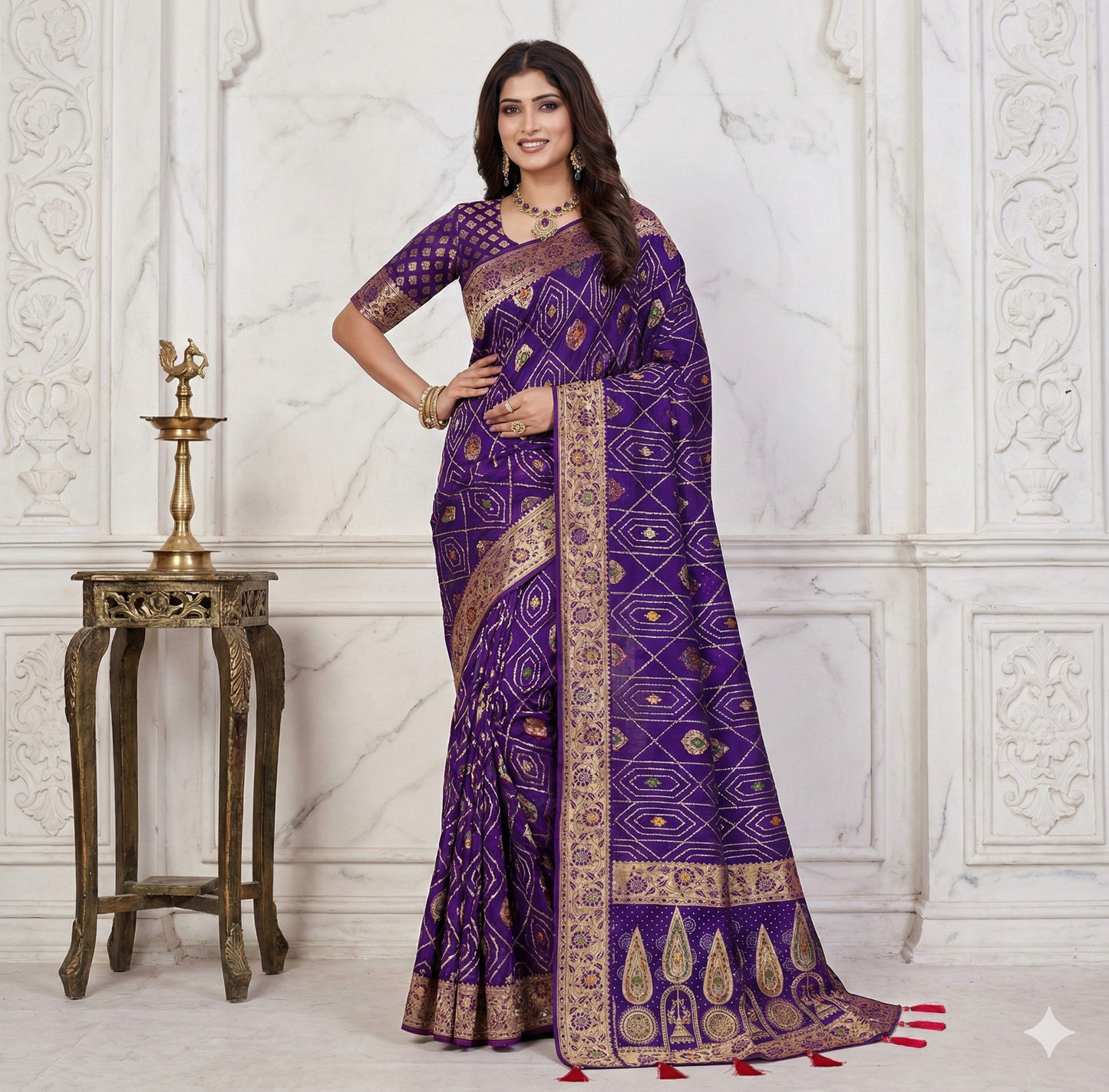 ❤️ Troika Fashion - HO Silk Paithani Border Meena Bandhej Saree with Intricate Zari Weaving Saree