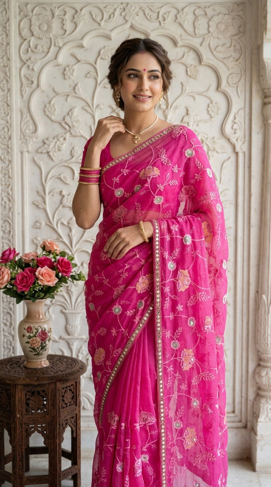 Troika Fashion – Simmer Chiffon Handwork Saree