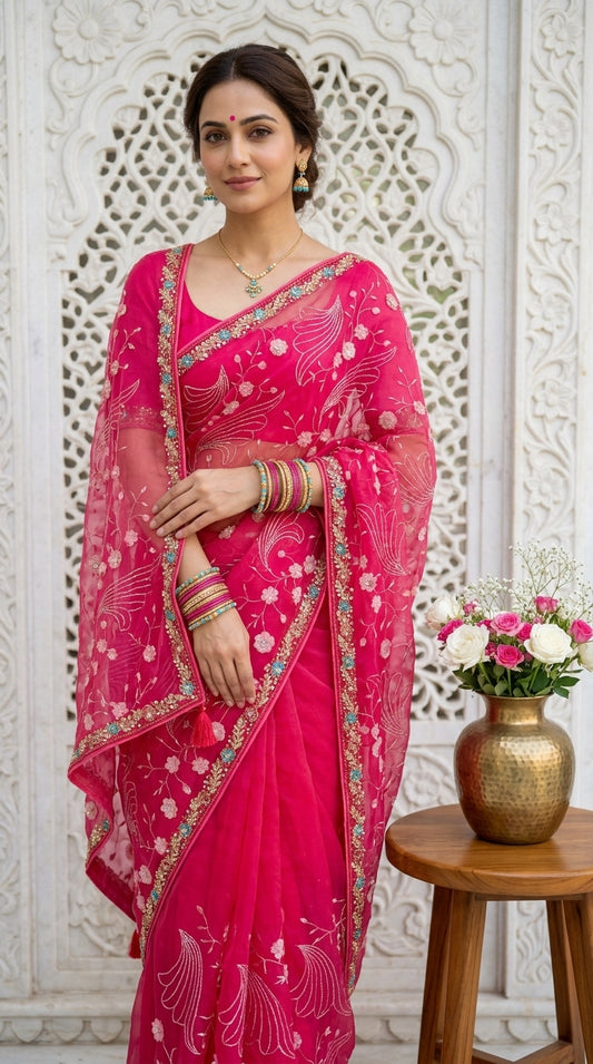 Troika Fashion – Simmer Chiffon Handwork Saree