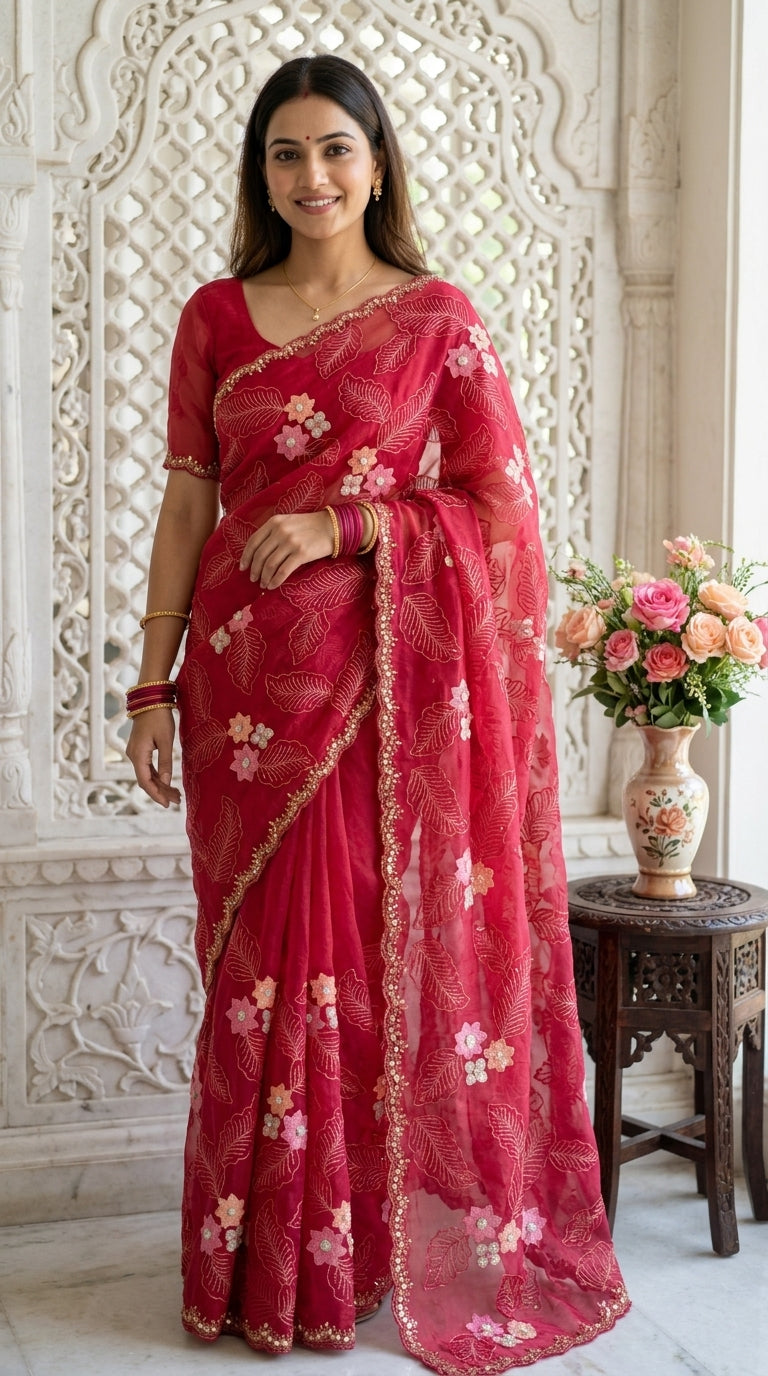 Troika Fashion – Simmer Chiffon Handwork Saree