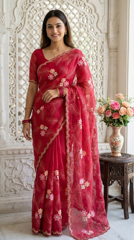 Troika Fashion – Simmer Chiffon Handwork Saree