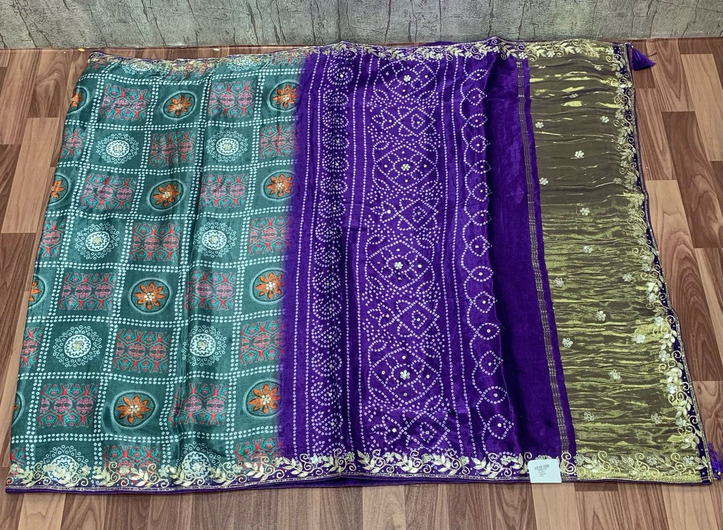 Mudal Silk Gotapatti Handwork Saree – Red Bandhej Print with Mustard Gold Border