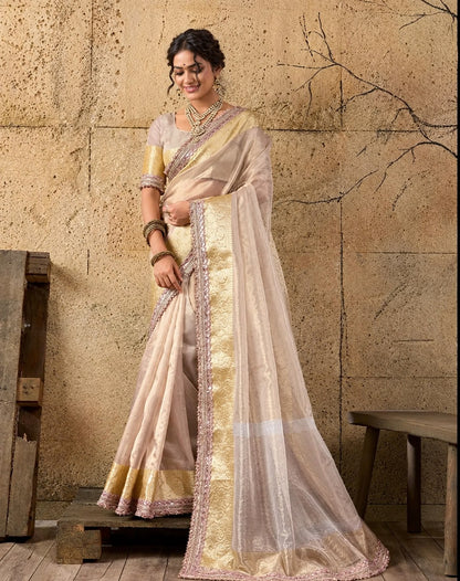 New Elegant Tari Border Tissue Silk Saree Janhvi Kapoor Inspired Edition AST