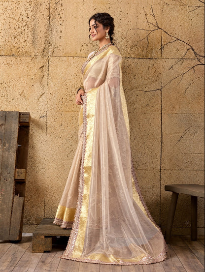 New Elegant Tari Border Tissue Silk Saree Janhvi Kapoor Inspired Edition AST