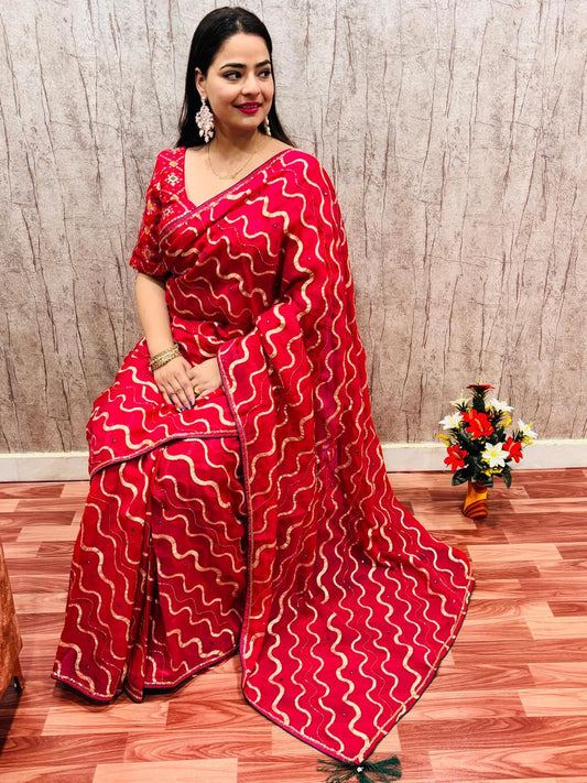 Troika Fashion – Pure Organza Saree with Bits & Mirror Work