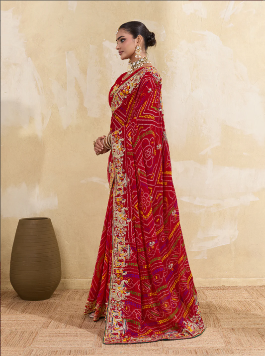 New Beautiful Rajasthani Traditional pure Georgette Chunri Saree