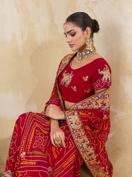New Beautiful Rajasthani Traditional pure Georgette Chunri Saree