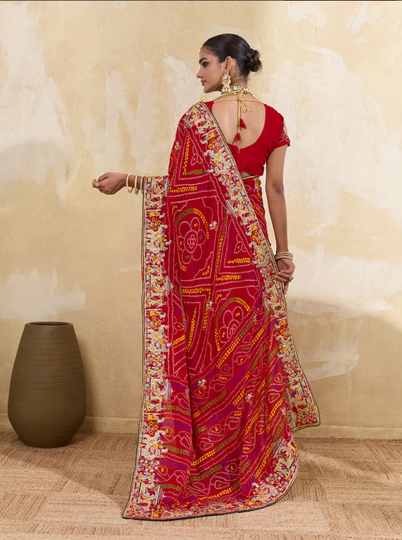 New Beautiful Rajasthani Traditional pure Georgette Chunri Saree