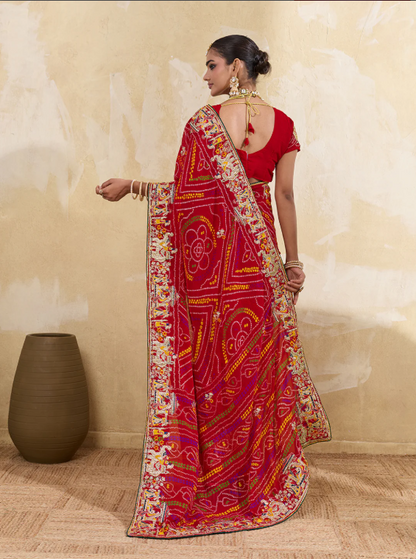New Beautiful Rajasthani Traditional pure Georgette Chunri Saree