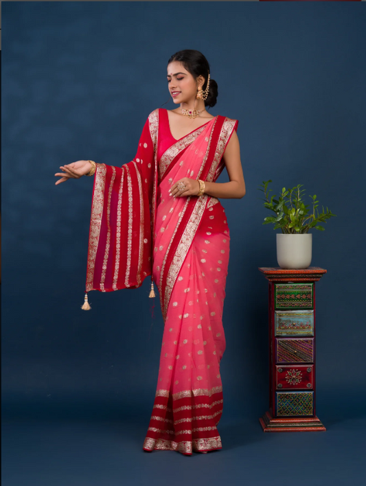 Troika Fashion – Pure Georgette Jaipuri Tie Dye Zari Weaving Saree