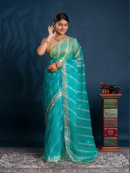 Troika Fashion – Special Organza Leheriya Style Saree with Gotapatti Work