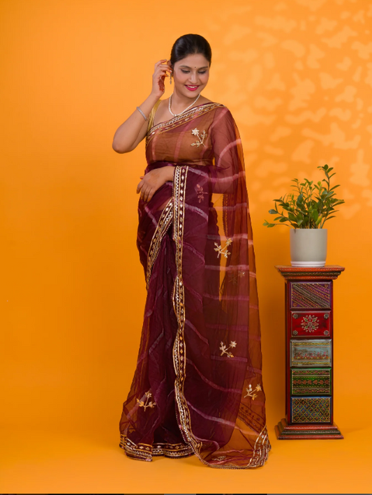 Troika Fashion – New Launch Organza Leheriya Style Saree with Gotapatti Work