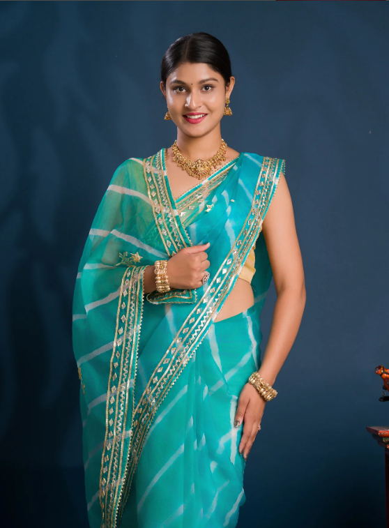 Troika Fashion – Special Organza Leheriya Style Saree with Gotapatti Work