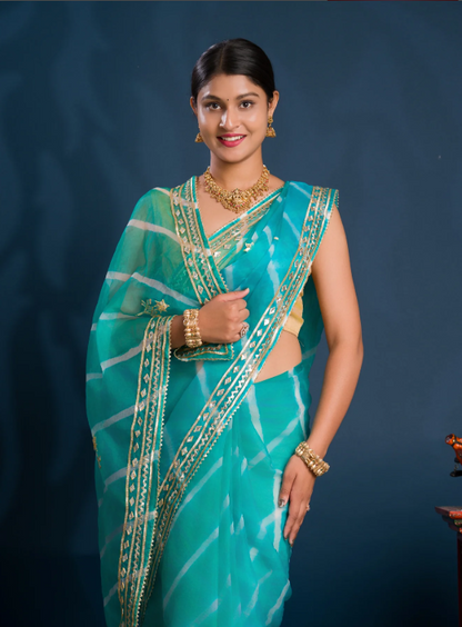 Troika Fashion – Special Organza Leheriya Style Saree with Gotapatti Work