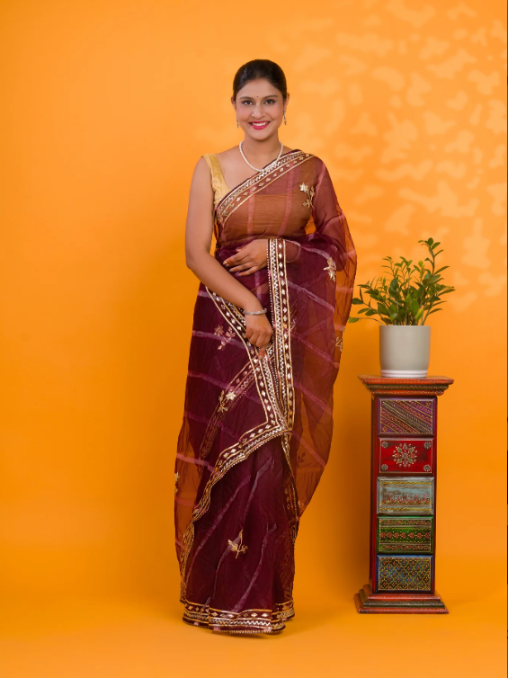 Troika Fashion – New Launch Organza Leheriya Style Saree with Gotapatti Work