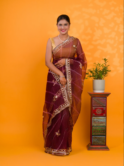 Troika Fashion – New Launch Organza Leheriya Style Saree with Gotapatti Work