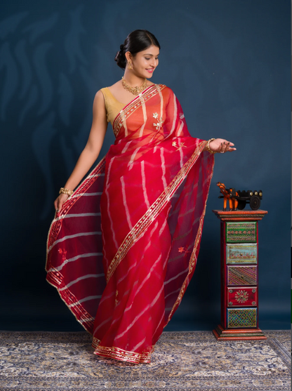 Troika Fashion – Latest Organza Leheriya Style Saree with Gotapatti Work