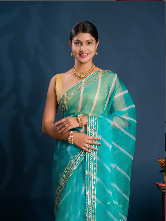 Troika Fashion – Special Organza Leheriya Style Saree with Gotapatti Work