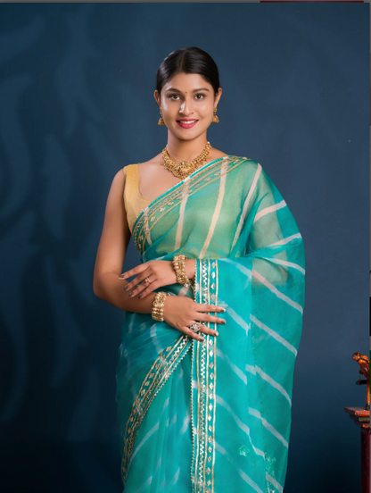 Troika Fashion – Special Organza Leheriya Style Saree with Gotapatti Work