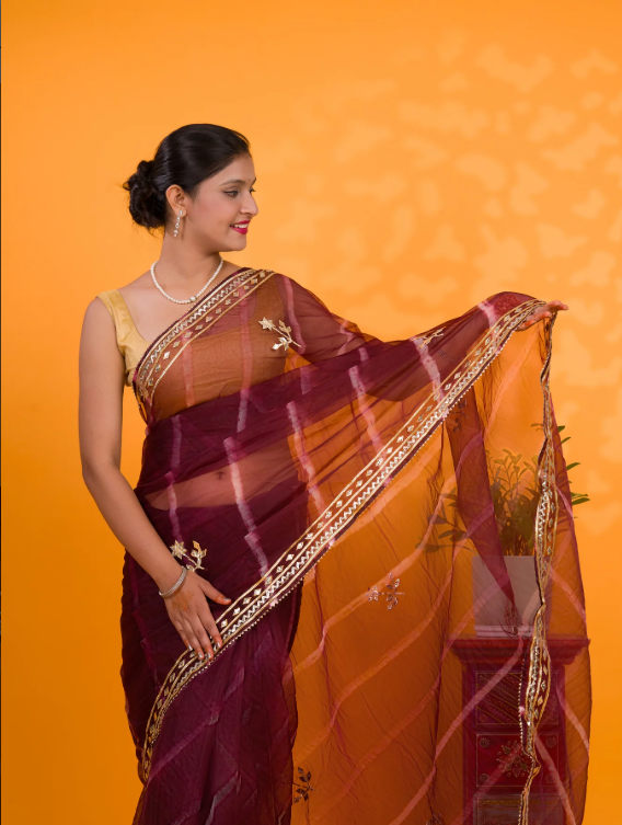 Troika Fashion – New Launch Organza Leheriya Style Saree with Gotapatti Work