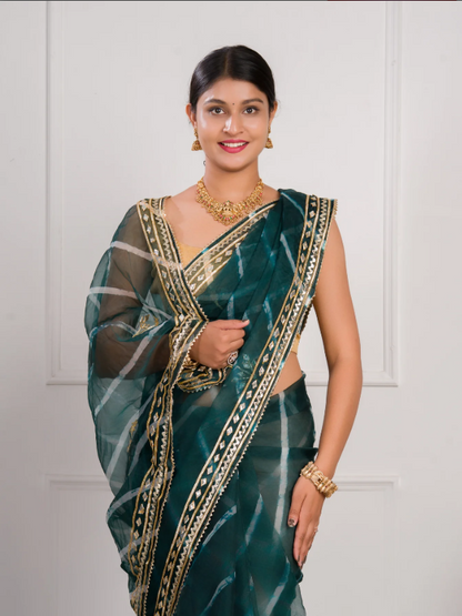 Troika Fashion – Beautiful Organza Leheriya Style Saree with Gotapatti Work