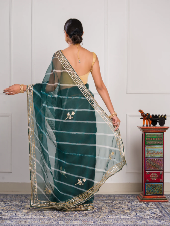 Troika Fashion – Beautiful Organza Leheriya Style Saree with Gotapatti Work