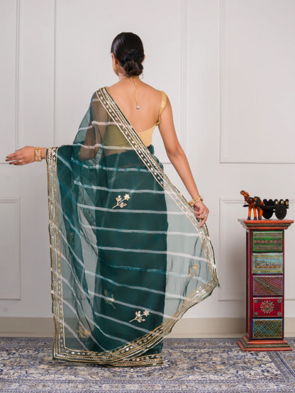 Troika Fashion – Beautiful Organza Leheriya Style Saree with Gotapatti Work