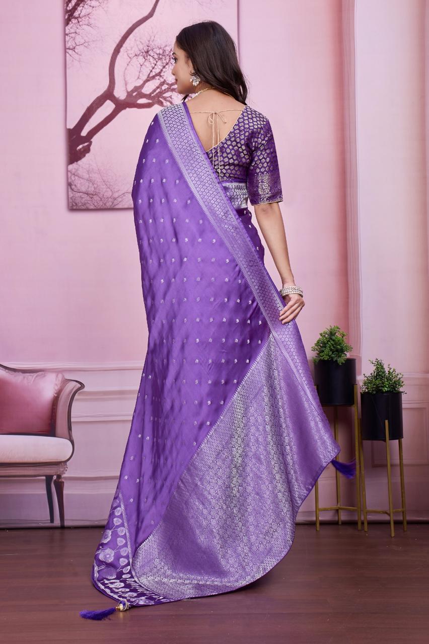 Troika Fashion – Purple Satin Plain Saree with Rich Pallu
