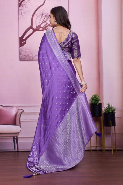 Troika Fashion – Purple Satin Plain Saree with Rich Pallu