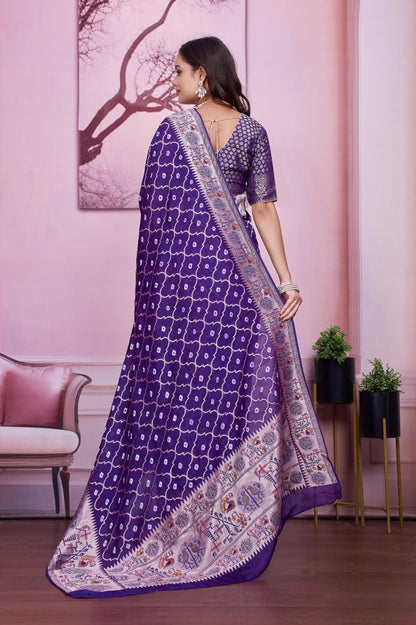 💜 Troika Fashion – Purple Tusser Bandhej Saree with Woven Pallu