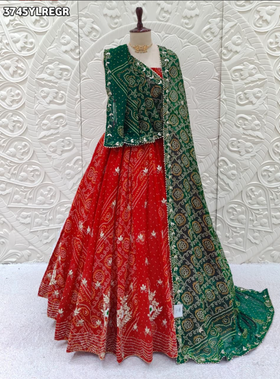 Troika Fashion – Festive Special Bandhani Style Georgette Lehenga – Cutdana Collection