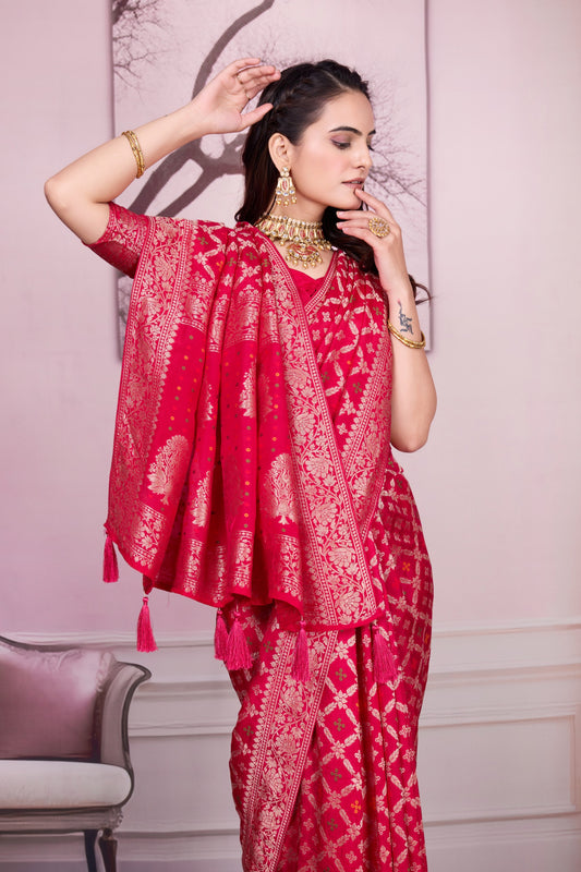 Troika Fashion – Pure Dola Silk Heavy Meena Zari Handwork Saree